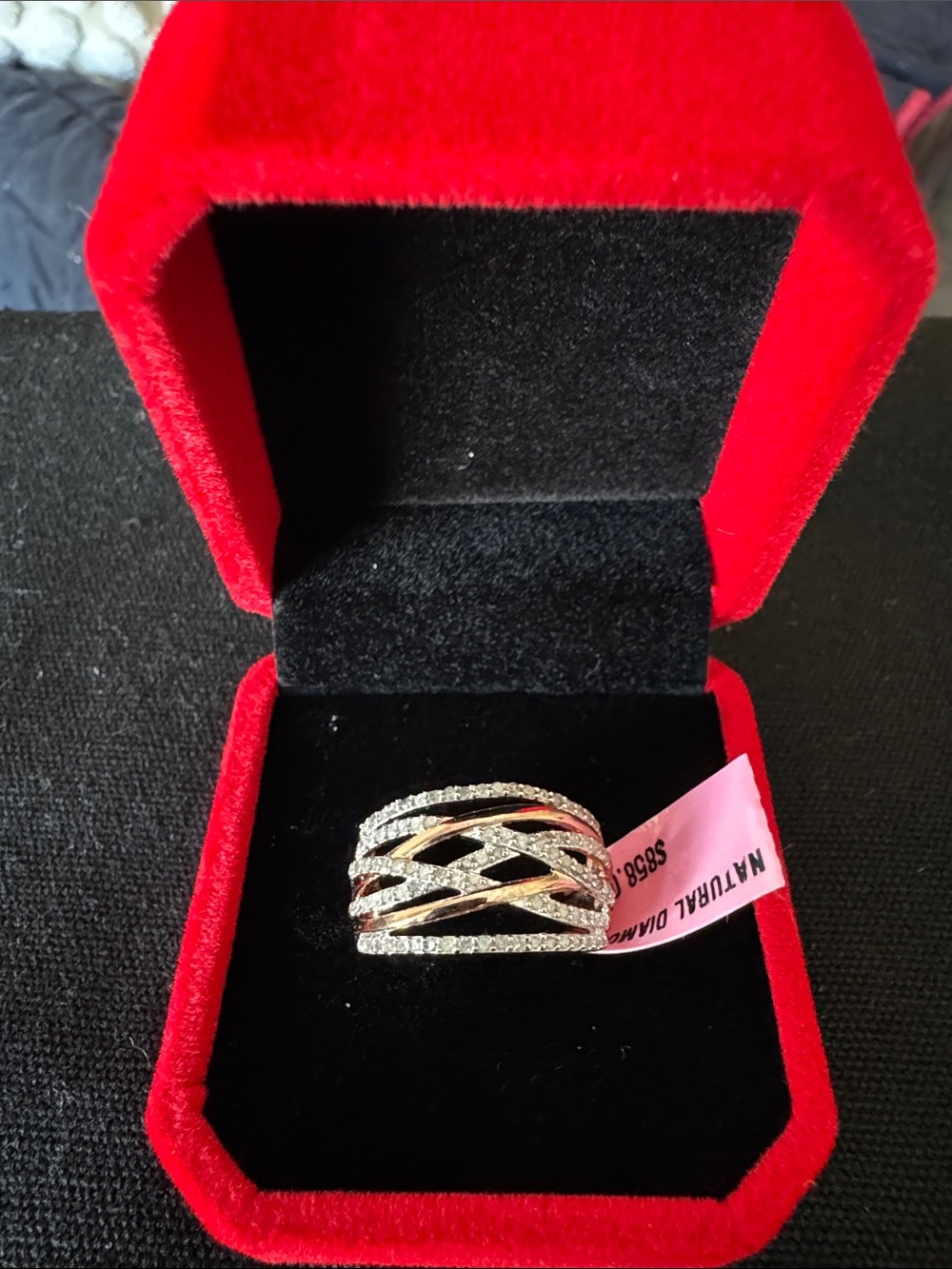 Multi-Row Diamond Ring Rosegold over 925 sterling